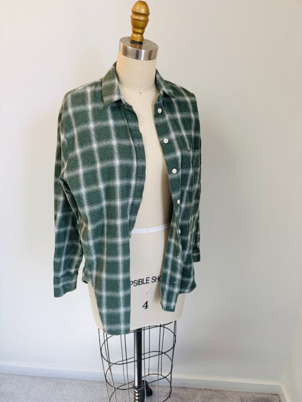 Madewell 90's Grunge/Gorpcore Oversized Forest Green Plaid Flannel Shirt - XS🌲✨ - Picture 9 of 14